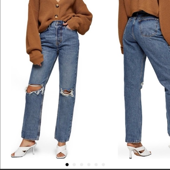 TOPSHOP Mid Rise Ripped Dad Jeans - Blue see description - Picture 5 of 8